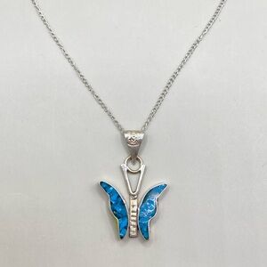 Silver Butterfly Inlay Pendant Necklace